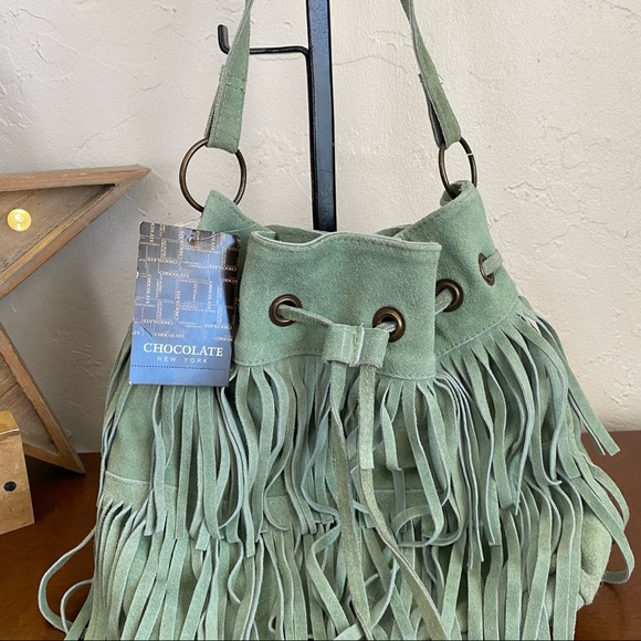Chocolate New York mint green leather bucket bag - Picture 4 of 13